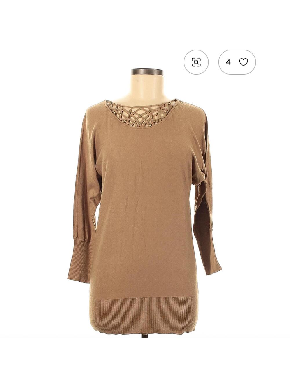 Brown Long Sleeve Sweater with Lattice Detail